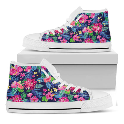 Blossom Tropical Flower Pattern Print White High Top Sneakers