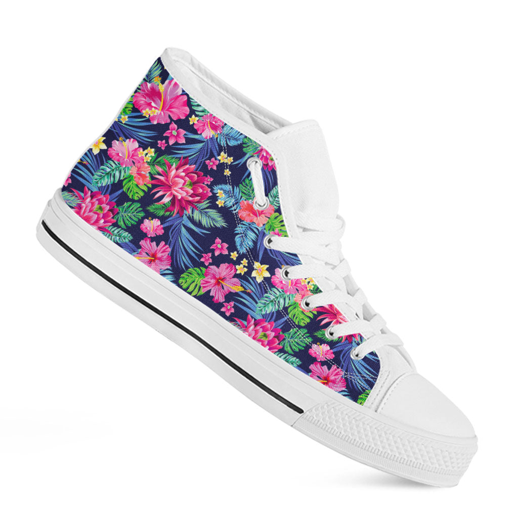 Blossom Tropical Flower Pattern Print White High Top Sneakers