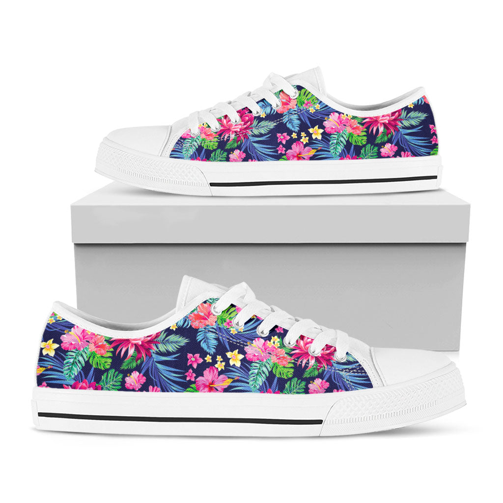 Blossom Tropical Flower Pattern Print White Low Top Sneakers