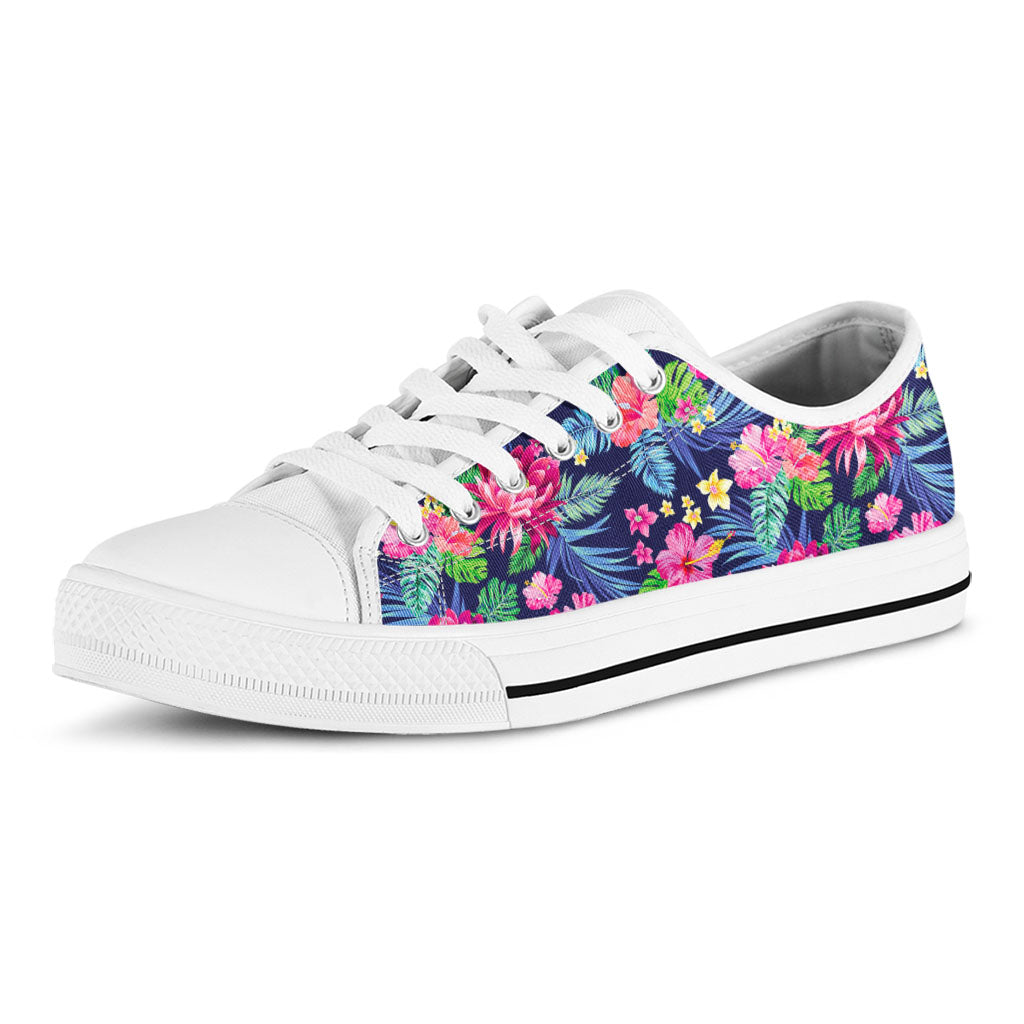 Blossom Tropical Flower Pattern Print White Low Top Sneakers