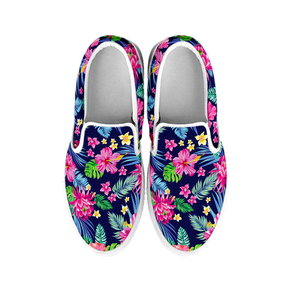 Blossom Tropical Flower Pattern Print White Slip On Sneakers