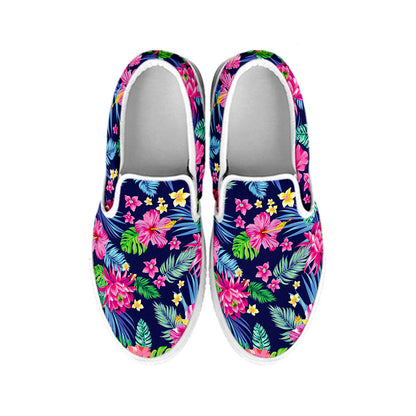 Blossom Tropical Flower Pattern Print White Slip On Sneakers