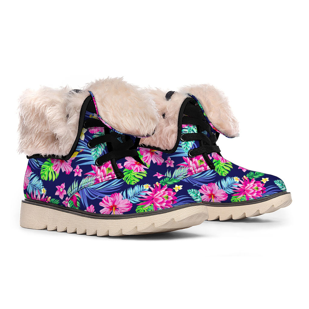 Blossom Tropical Flower Pattern Print Winter Boots