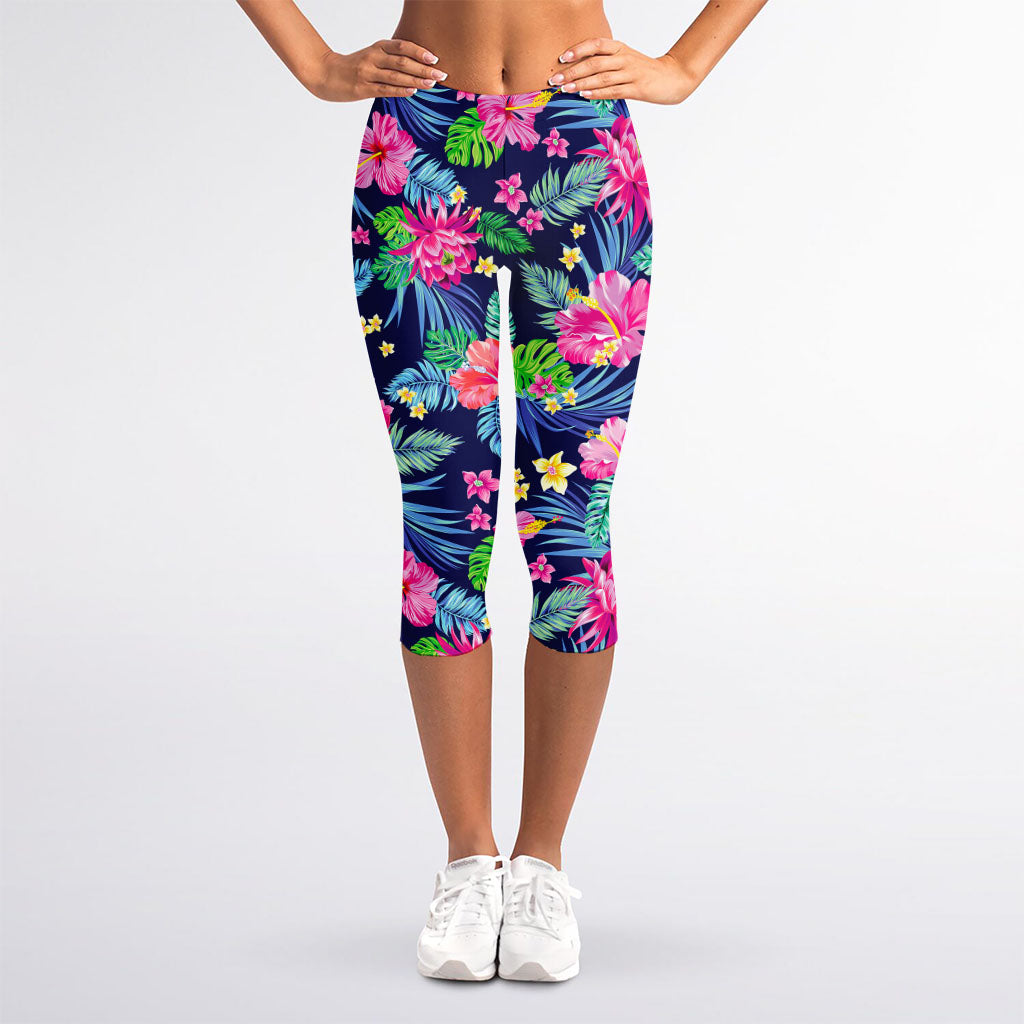 Blossom Tropical Flower Pattern Print Women's Capri Leggings
