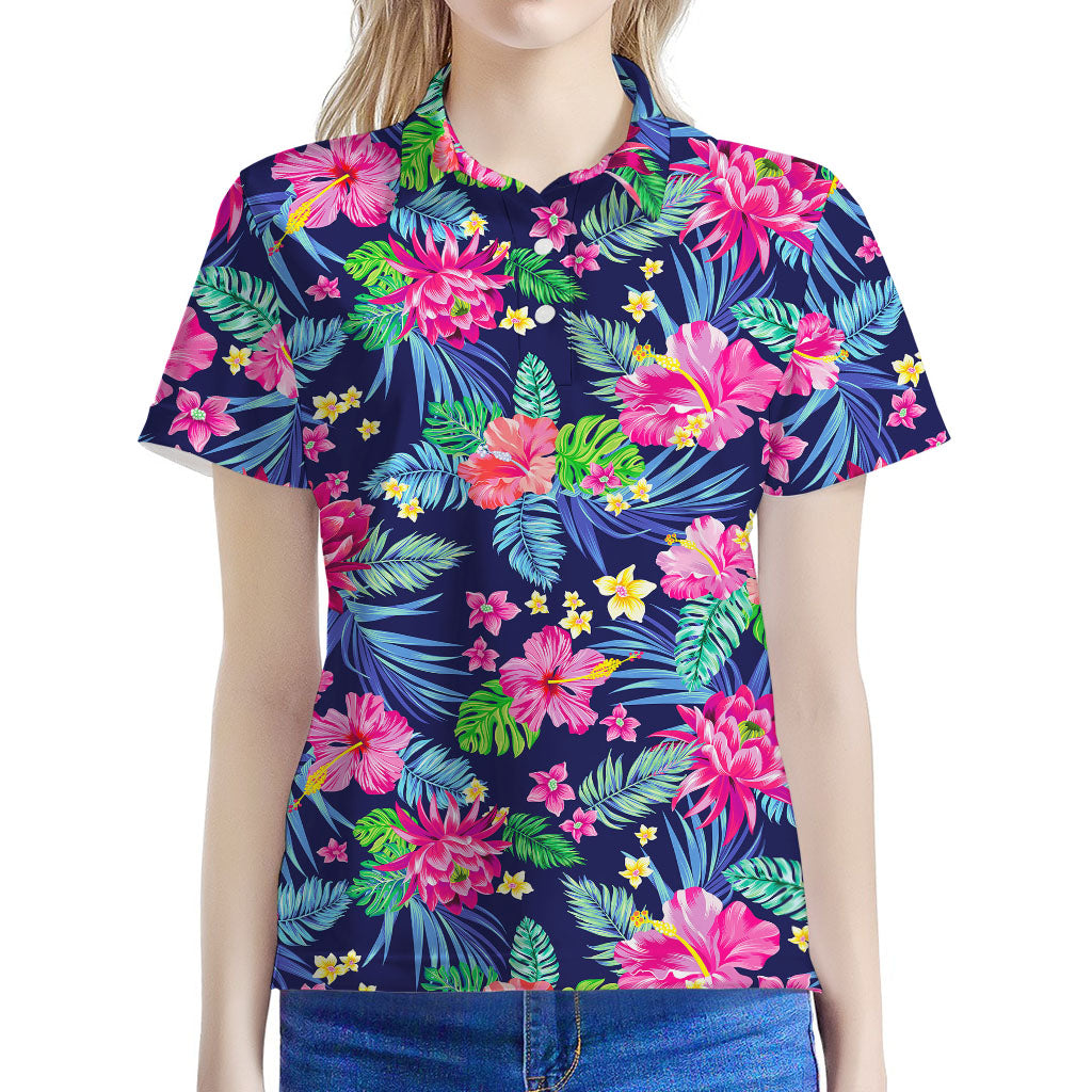 Blossom Tropical Flower Pattern Print Women's Polo Shirt