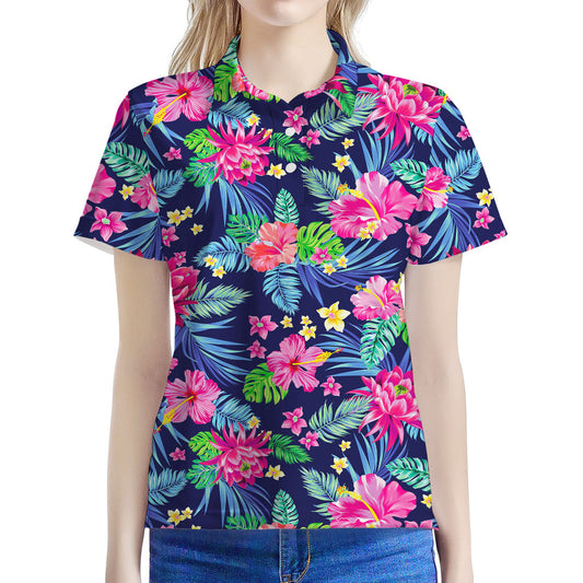 Blossom Tropical Flower Pattern Print Women's Polo Shirt