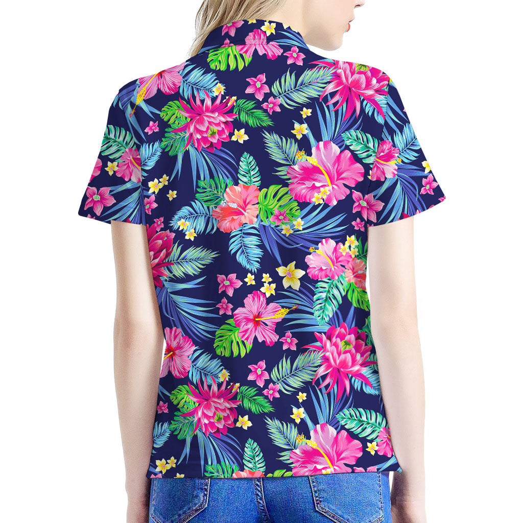 Blossom Tropical Flower Pattern Print Women's Polo Shirt
