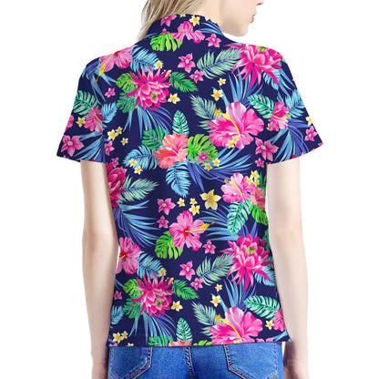 Blossom Tropical Flower Pattern Print Women's Polo Shirt