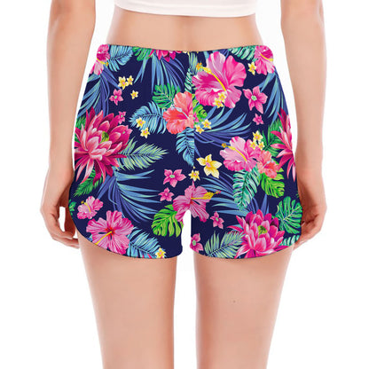 Blossom Tropical Flower Pattern Print Women's Split Running Shorts