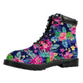 Blossom Tropical Flower Pattern Print Padded Collar Lace Up Boots