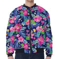 Blossom Tropical Flower Pattern Print Zip Sleeve Bomber Jacket