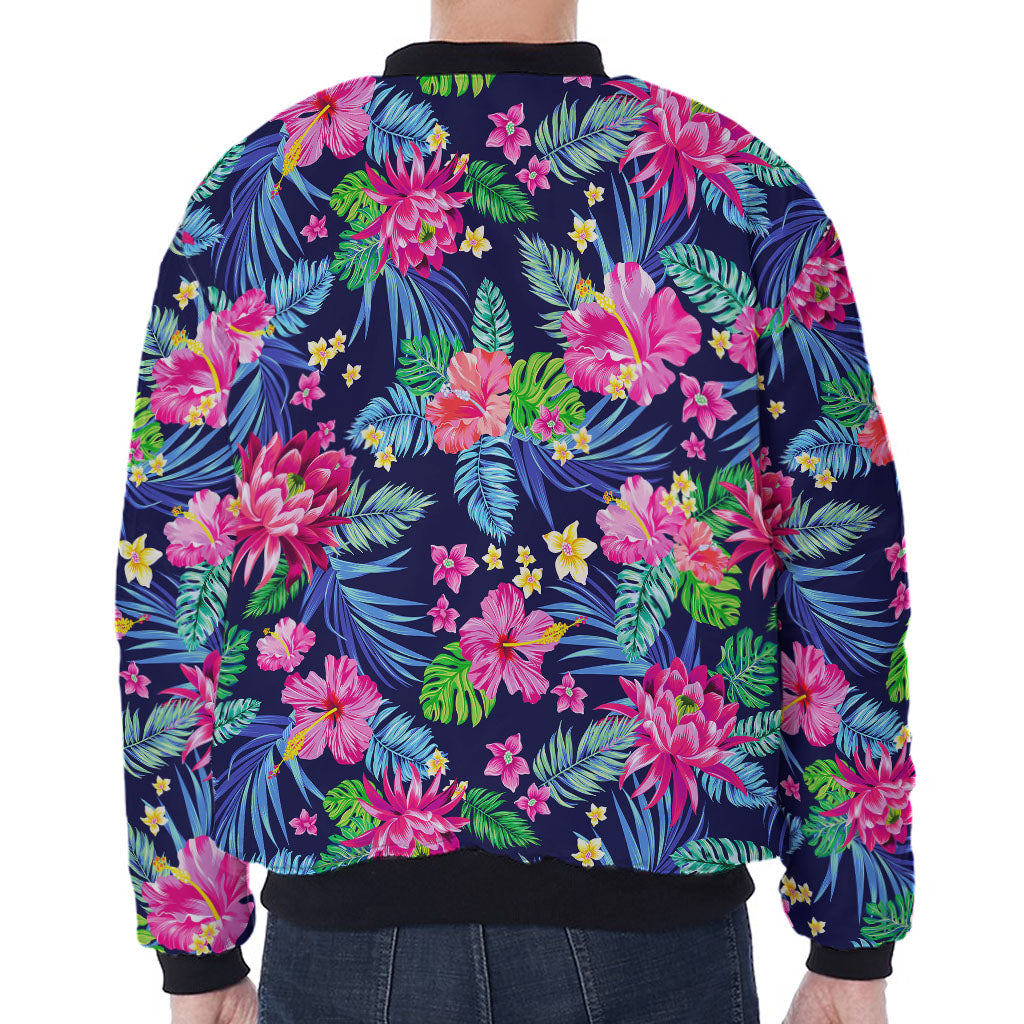 Blossom Tropical Flower Pattern Print Zip Sleeve Bomber Jacket