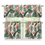 Blossom Tropical Leaves Pattern Print 3 Piece Kitchen Curtains