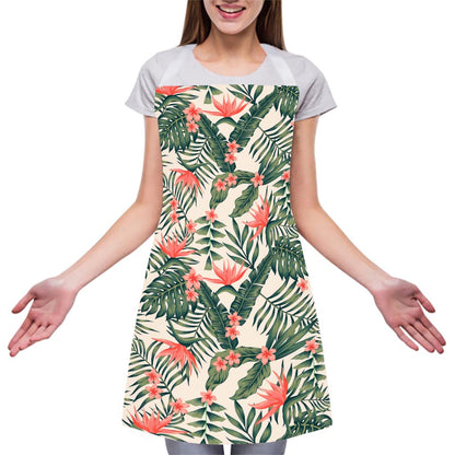 Blossom Tropical Leaves Pattern Print Adjustable Apron