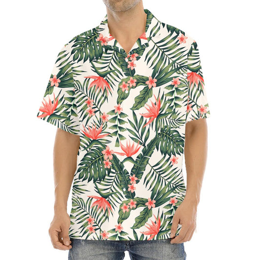 Blossom Tropical Leaves Pattern Print Aloha Shirt