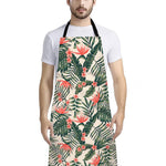 Blossom Tropical Leaves Pattern Print Bib Apron With Pocket