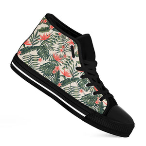 Blossom Tropical Leaves Pattern Print Black High Top Sneakers