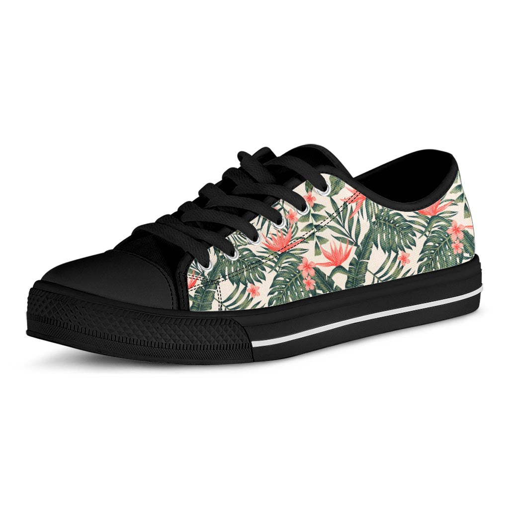 Blossom Tropical Leaves Pattern Print Black Low Top Sneakers