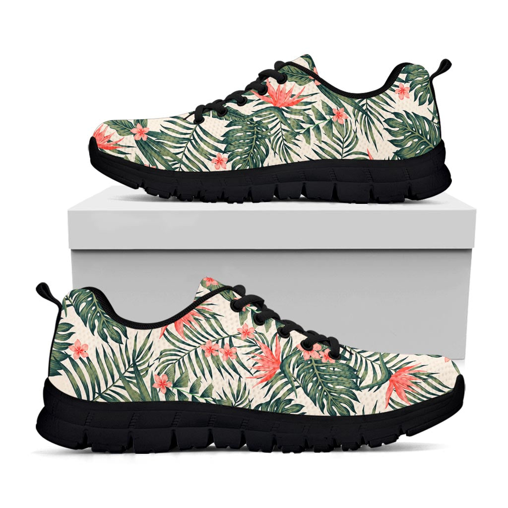 Blossom Tropical Leaves Pattern Print Black Running Shoes