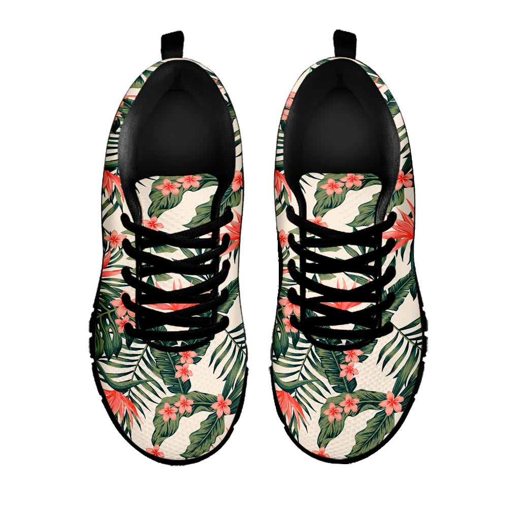Blossom Tropical Leaves Pattern Print Black Running Shoes