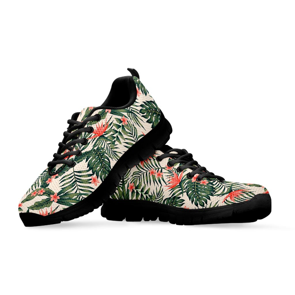Blossom Tropical Leaves Pattern Print Black Running Shoes