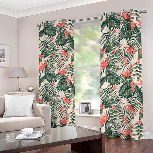 Blossom Tropical Leaves Pattern Print Blackout Grommet Curtains
