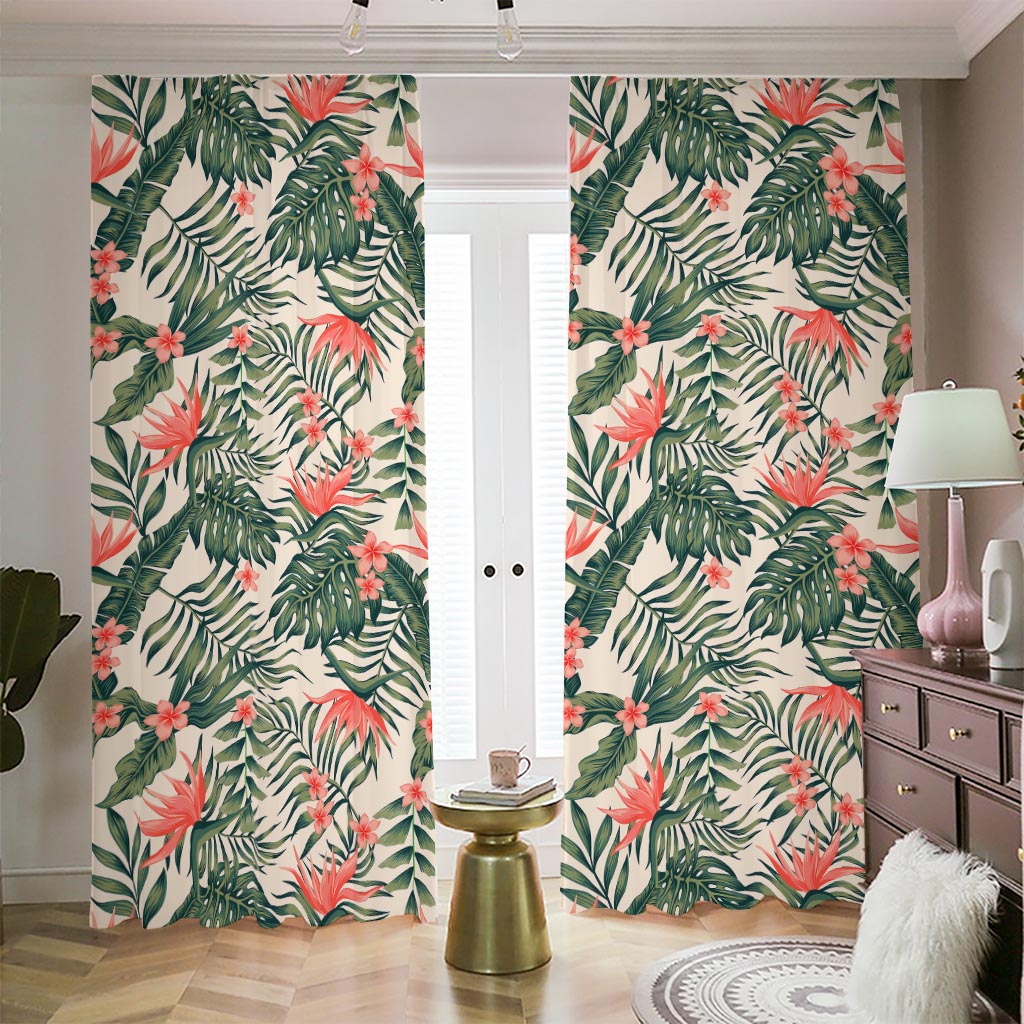 Blossom Tropical Leaves Pattern Print Blackout Pencil Pleat Curtains