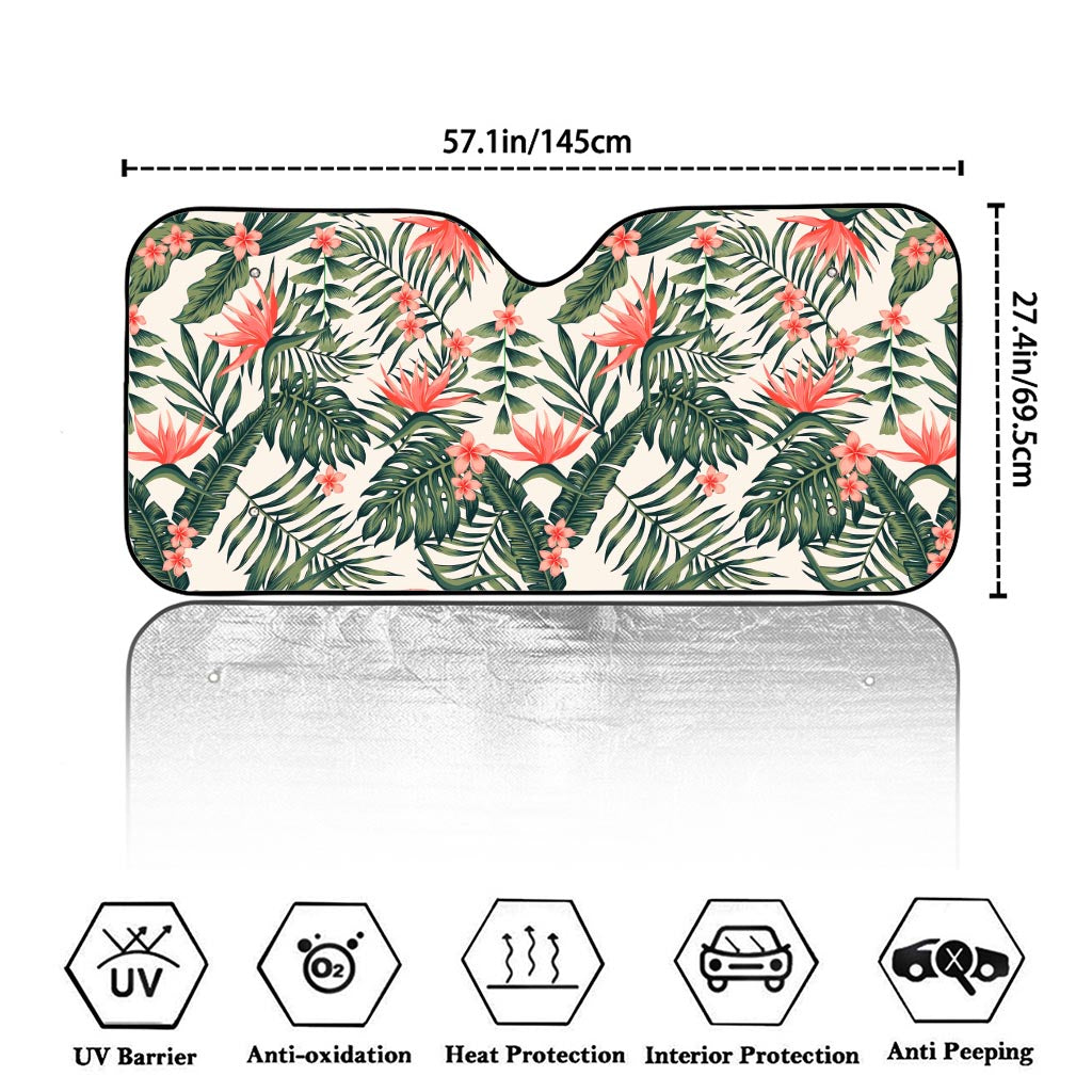 Blossom Tropical Leaves Pattern Print Car Windshield Sun Shade