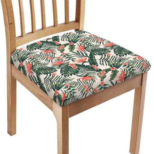 Blossom Tropical Leaves Pattern Print Chair Cushion Cover