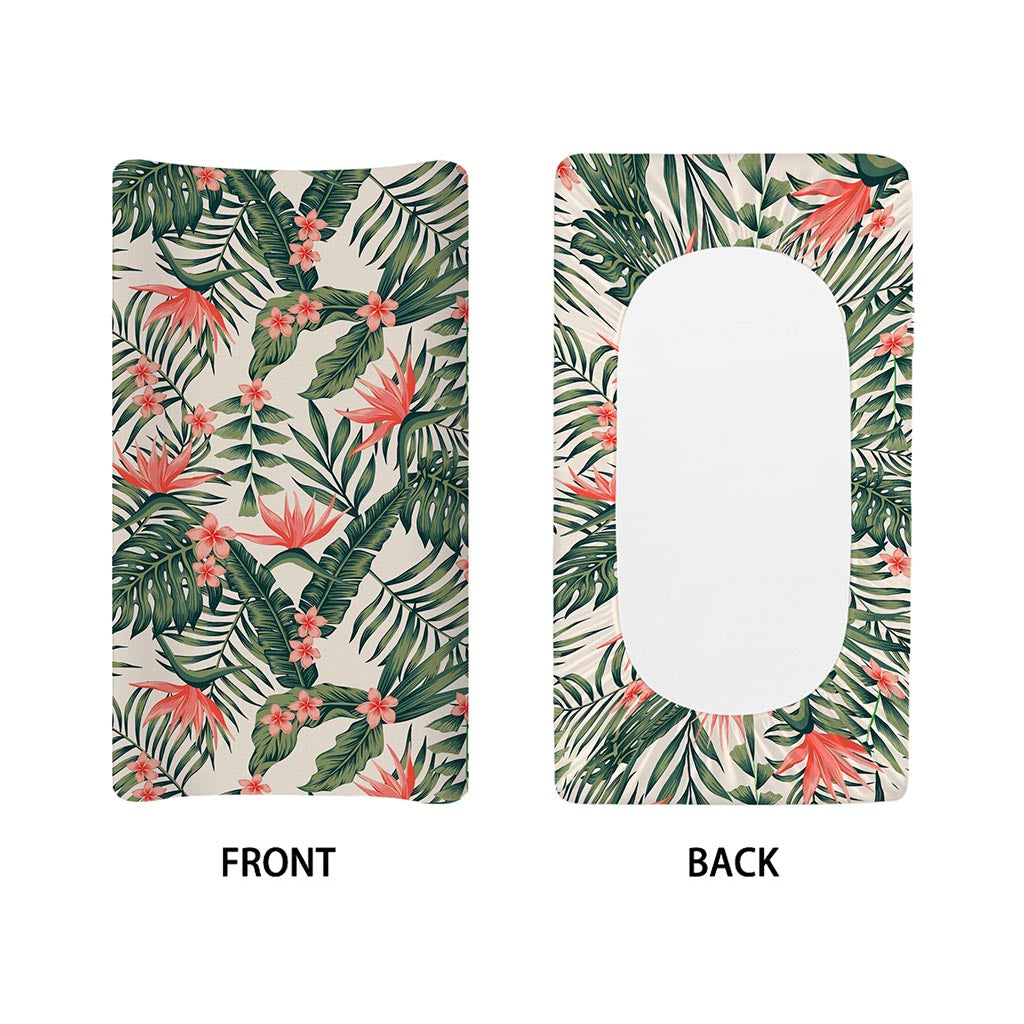 Blossom Tropical Leaves Pattern Print Changing Pad Cover