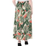 Blossom Tropical Leaves Pattern Print Chiffon Maxi Skirt