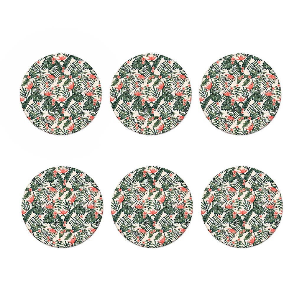 Blossom Tropical Leaves Pattern Print Coaster Set