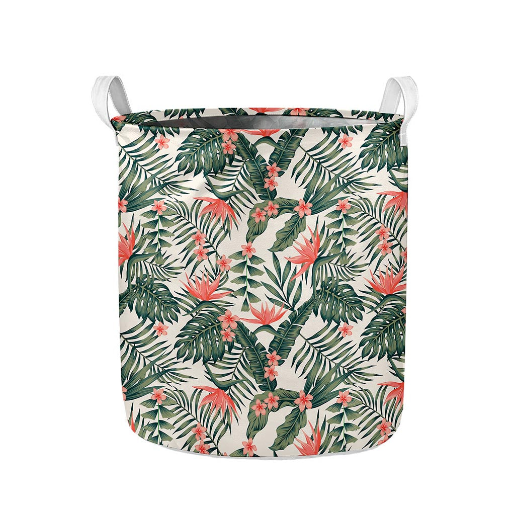 Blossom Tropical Leaves Pattern Print Collapsible Laundry Basket