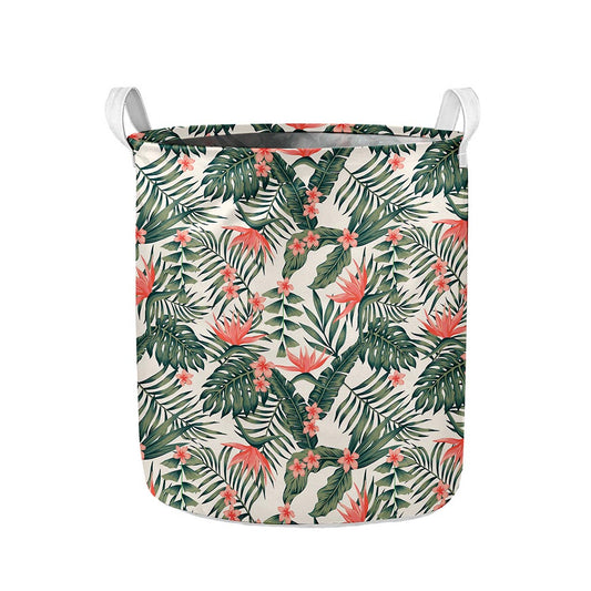Blossom Tropical Leaves Pattern Print Collapsible Laundry Basket