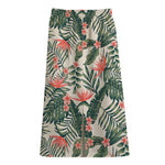 Blossom Tropical Leaves Pattern Print Cotton Front Slit Maxi Skirt