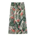 Blossom Tropical Leaves Pattern Print Cotton Front Slit Maxi Skirt