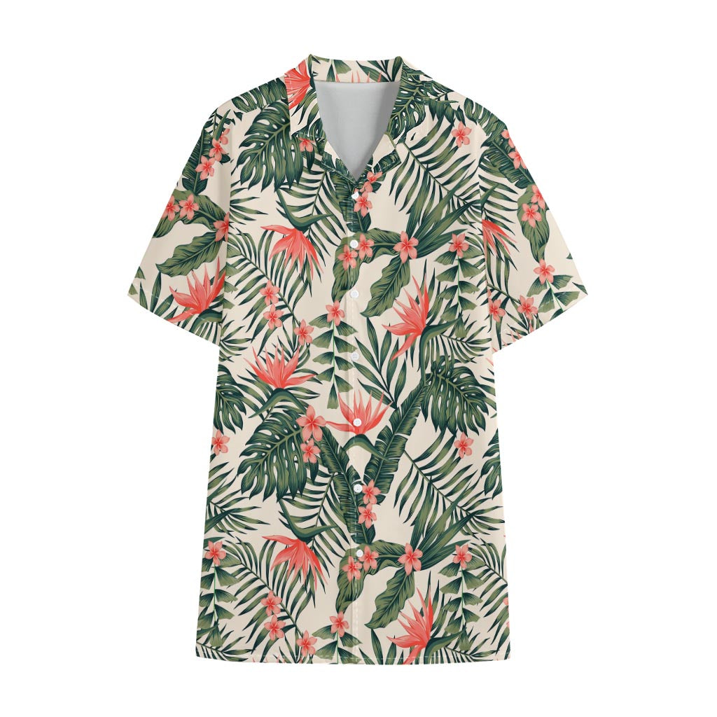 Blossom Tropical Leaves Pattern Print Cotton Hawaiian Shirt