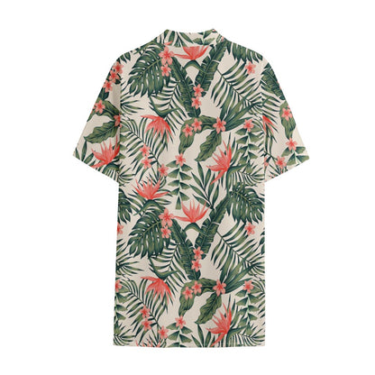 Blossom Tropical Leaves Pattern Print Cotton Hawaiian Shirt
