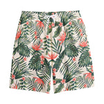 Blossom Tropical Leaves Pattern Print Cotton Shorts
