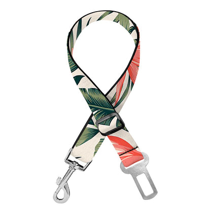 Blossom Tropical Leaves Pattern Print Dog Seat Belt