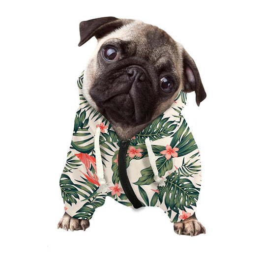 Blossom Tropical Leaves Pattern Print Dog Zip Up Hoodie