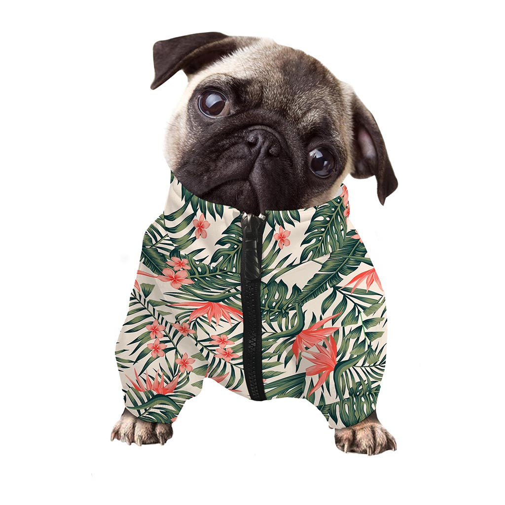 Blossom Tropical Leaves Pattern Print Dog Zip Up Jacket