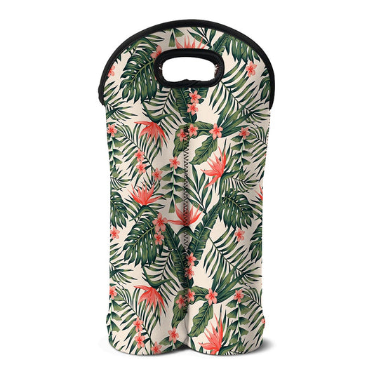 Blossom Tropical Leaves Pattern Print Double Neoprene Wine Tote