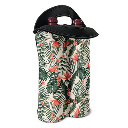 Blossom Tropical Leaves Pattern Print Double Neoprene Wine Tote