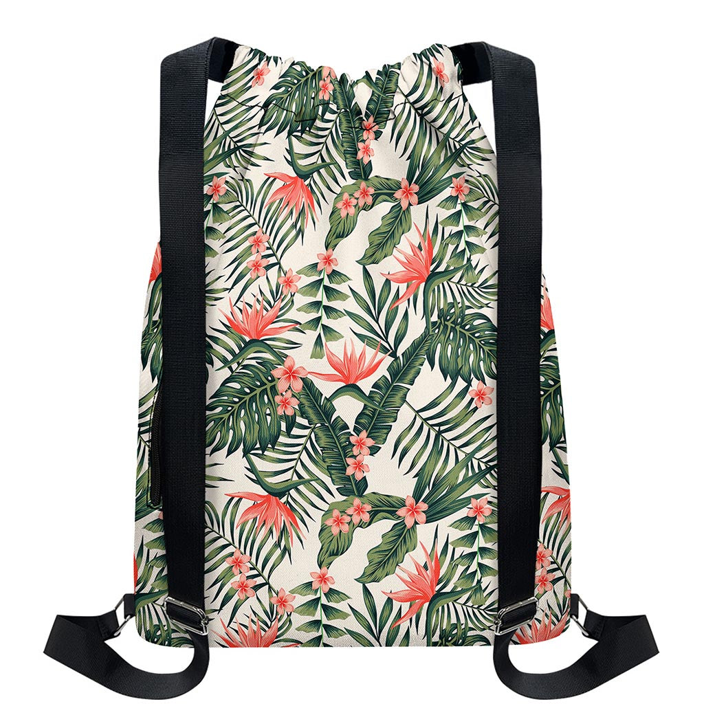 Blossom Tropical Leaves Pattern Print Drawstring Backpack