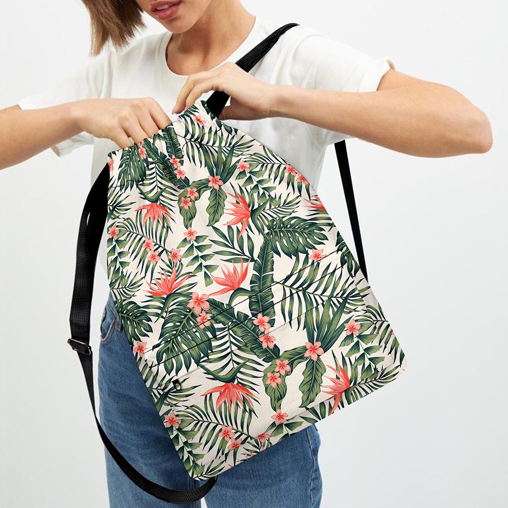 Blossom Tropical Leaves Pattern Print Drawstring Backpack