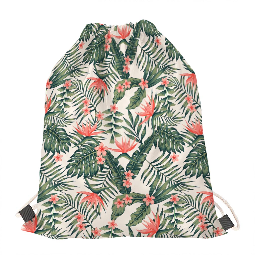 Blossom Tropical Leaves Pattern Print Drawstring Bag