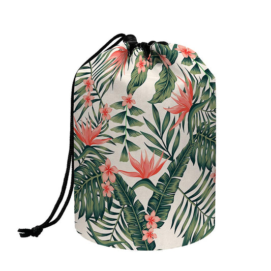 Blossom Tropical Leaves Pattern Print Drawstring Makeup Bag