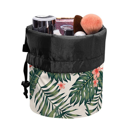 Blossom Tropical Leaves Pattern Print Drawstring Makeup Bag