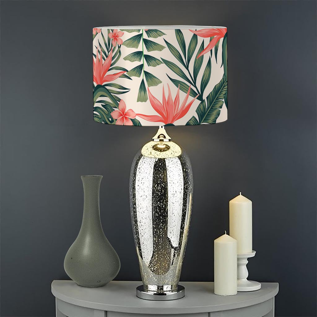 Blossom Tropical Leaves Pattern Print Drum Lamp Shade